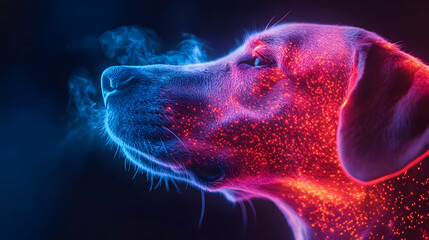 Poster - A digital artwork of a dog illuminated with vibrant colors and glowing effects.
