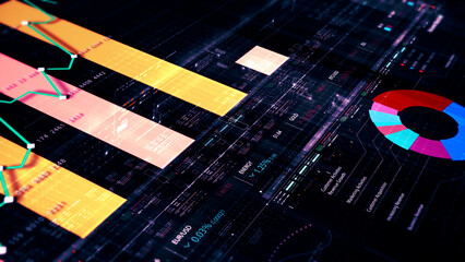 Fototapete - Futuristic network simulation blending AI, quantum physics, and deep learning, with a particle matrix analyzing data in a sleek, HUD-style interface