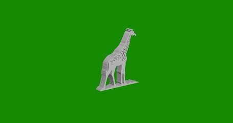 Poster - Isolated realistic white wild giraffe symbol front view with shadow. 3d illustration on green chroma key background