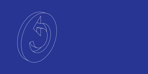 Poster - The outline of a large replay media symbol made of white lines on the left. 3D view of the object in perspective. Vector illustration on indigo background