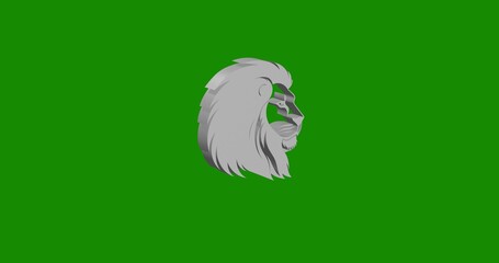 Poster - Isolated realistic white lion head icon front view with shadow. 3d illustration on green chroma key background
