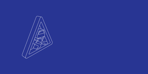 Poster - The outline of a large slippery road sign made of white lines on the left. 3D view of the object in perspective. Vector illustration on indigo background