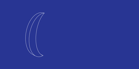 Poster - the outline of a large crescent symbol made of white lines on the left. 3d view of the object in per
