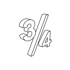 Poster - The outline of a large three quarters symbol is made with black lines. 3D view of the object in perspective. Vector illustration on white background