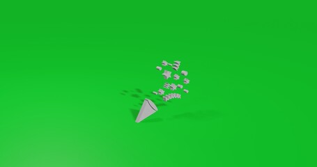 Poster - Isolated realistic white exploding party popper front view with shadow. 3d illustration on green chroma key background