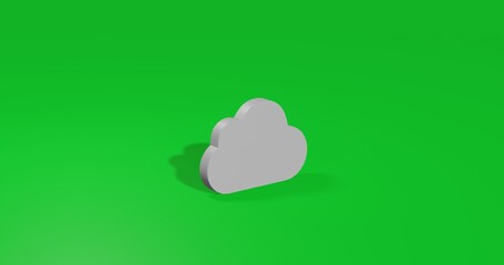 Poster - Isolated realistic white cloud symbol front view with shadow. 3d illustration on green chroma key background