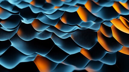 Poster - Stunning 3D rendering of black, blue, and orange hexagons creates depth and vibrancy for tech themes.