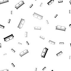 Poster - Seamless vector pattern with sofa icons, creating a creative monochrome background with rotated elements. Illustration on transparent background