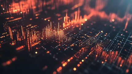 Poster - Abstract Digital Cityscape: Glowing Orange Nodes and Circuitry