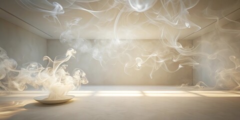 Wall Mural - Ethereal Smoke Rising from Incense Burner in Minimalist Room