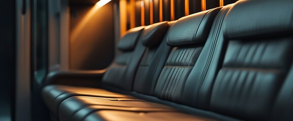 Poster - A close-up of sleek, modern leather seating in a dimly lit space.
