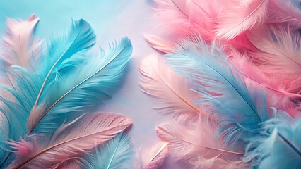Wall Mural - Pastel Pink and Blue Feathers A Delicate and Airy Background
