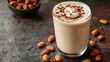 © Farn - 92. A creamy almond milk latte with latte art and almond garnish