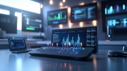 Poster - A modern workspace featuring monitors and a control panel for data analysis.