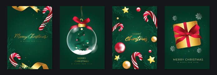 merry christmas and happy new year greeting card vector set. luxury invitation with christmas tree, 