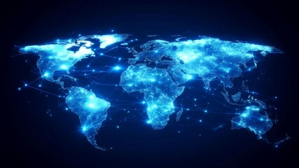 Poster - Map of the earth with continents surrounded by moving digital data flows and neural networks.