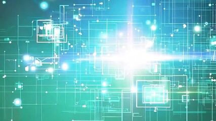 Wall Mural - abstract digital network with glowing lines and squares on a green background