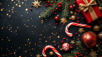 Wall Mural - Christmas holiday background for invitation card xmas decoration and candy cane