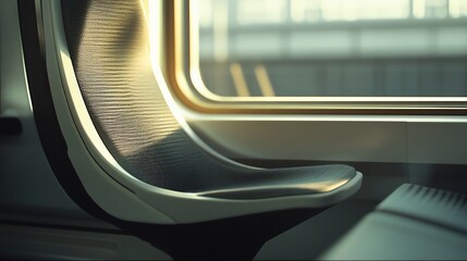 Aufkleber - A sunlit train seat beside a window, inviting travel and reflection.