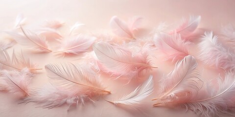 Wall Mural - Soft Pink Feathers on a Pale Background, a Delicate and Airy Composition