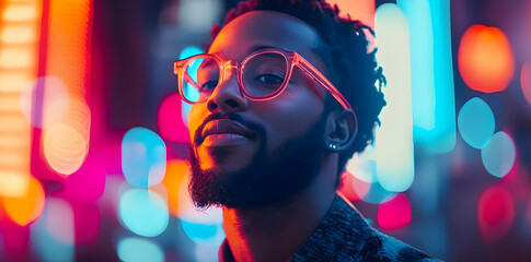 Poster - A stylish individual poses against a vibrant, illuminated background.