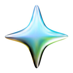 Wall Mural - vector illustration of shiny silver four-pointed star with holographic gradient