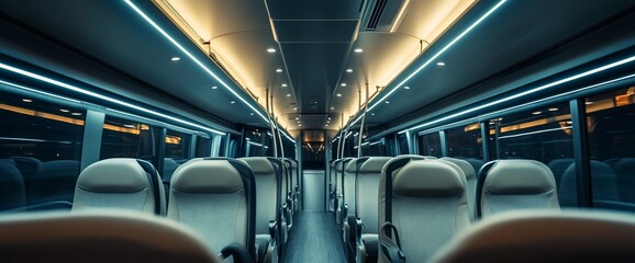 Poster - Interior view of a modern bus showcasing sleek seating and lighting.