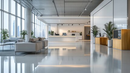 Poster - Modern office lobby with sleek furniture and a welcoming atmosphere.