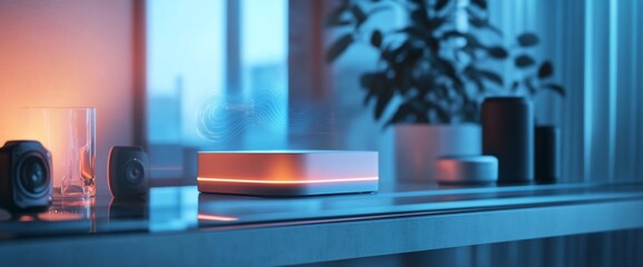 Poster - Modern tech setup featuring smart devices and ambient lighting.