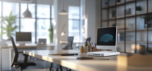 Poster - Modern workspace featuring a computer and organized desk items.