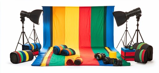 Poster - Photography setup with colorful backdrop and equipment for shoots.