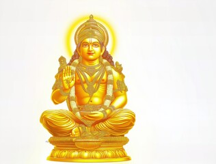 Photo of lord murugan with his divine golden armor, blurred gold border, isolated on a white background