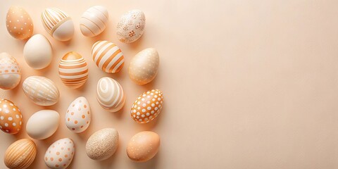 Wall Mural - Pastel Easter Eggs Arranged on a Light Beige Background