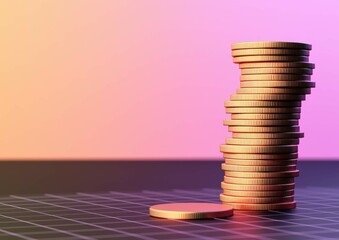 Poster - A stack of coins rises against a gradient background, symbolizing wealth, finance, and investment themes in a modern digital context.