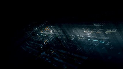 Aufkleber - Futuristic network simulation blending AI, quantum physics, and deep learning, with a particle matrix analyzing data in a sleek, HUD-style interface