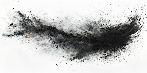 Poster - Creative abstract composition featuring black powder on a white background showcasing dynamic movement and texture