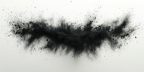 Poster - Dynamic black particle explosion creating a bold abstract shape against a light background