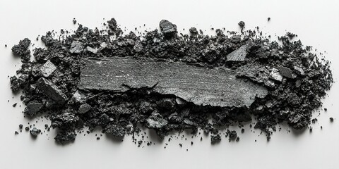 Poster - Black mineral dust and granules spread across a white surface showcasing texture and contrast in natural materials