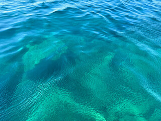 Wall Mural - Ocean blue turquoise waves clear ripples sea water surface.