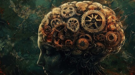 Poster - A brain with gears and cogs inside, symbolizing cognitive processes and problem-solving