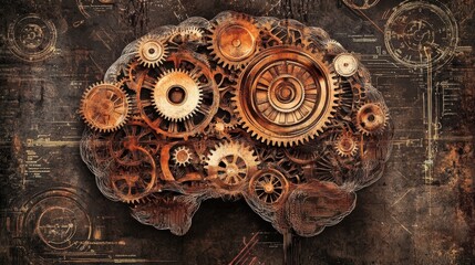 Poster - A brain with gears and cogs inside, symbolizing cognitive processes and problem-solving