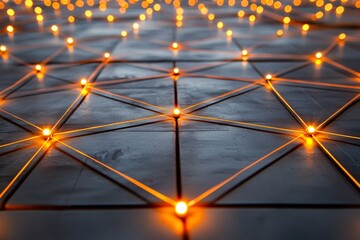 Poster - fiber optic innovation illustrated by glowing beams across a virtual grid