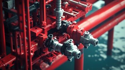 Wall Mural - a close-up of a blowout preventer system on an offshore oil rig, designed to protect the site from u