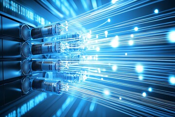 Poster - Illuminated strands of fiber optics conveying data at lightning speed