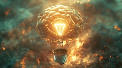 Poster - A concept image of a brain and a lightbulb merging, symbolizing ideas and creativity.