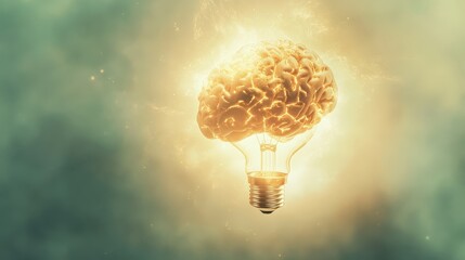 Poster - A concept image of a brain and a lightbulb merging, symbolizing ideas and creativity.