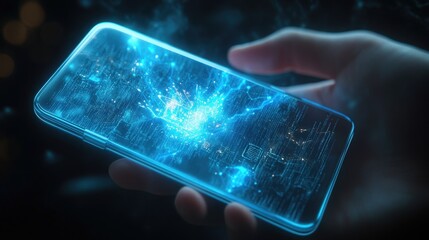 Poster - A cutting-edge mobile device with an AI system and holographic scale interface.