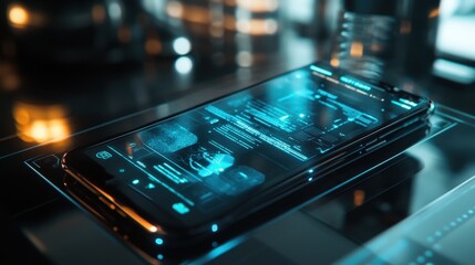Poster - A cutting-edge mobile device with an AI system and holographic scale interface.