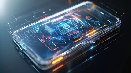 Poster - A cutting-edge mobile device with an AI system and holographic scale interface.