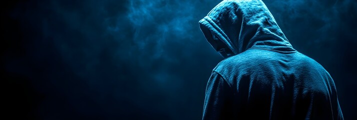 Poster - a cyber criminal with no face, banner with copy space